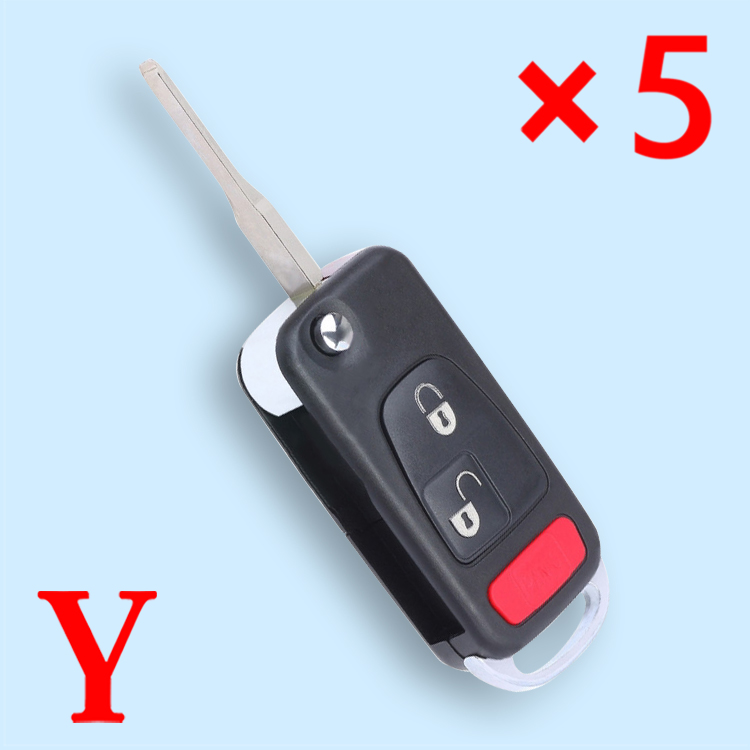 Flip Remote Key Shell 2+1 Button for Mercedes-Benz C E ML S  HU64 Blank Blade - Pack of 5