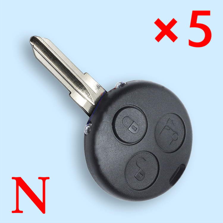 Smart Remote Key Shell 3 Buttons (Two infrared holes without logo) Fit for Fortwo 450 07-13 Mercedes-Benz Smart  - Pack of 5