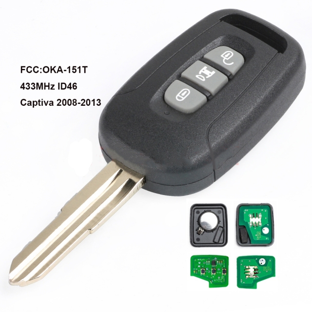 Remote Key Fob 433MHz ID46 Chip 3 Button for Chevrolet Captiva 2008-2013