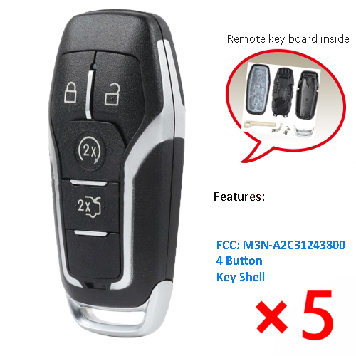 Replacement Smart Prox Remote Key Shell Case Fob for Ford Lincon M3N-A2C31243800- pack of 5 