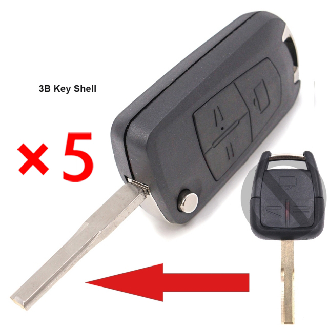 Modified Flip Remote Key Shell 3 Button for Opel HU43 - pack of 5 