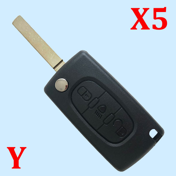 3 Buttons Key Shell with Battery Holder 0536 with VA2 blade without Groove for Peugeot  -  Pack of 5