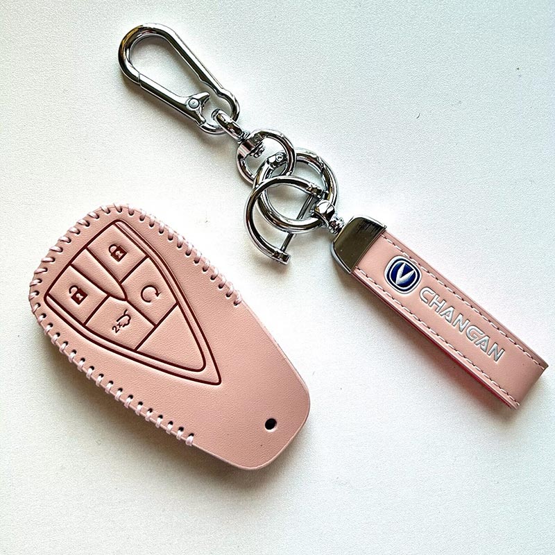 Leather Case for Changan 4 Buttons Pink Smart Card Car Key - 5 Sets