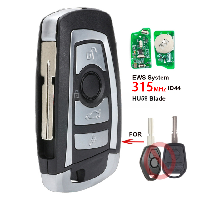 EWS Modified Flip Remote Key 4 Button 315MHZ With PCF7935AA ID44 Chip for BMW HU58 Blade