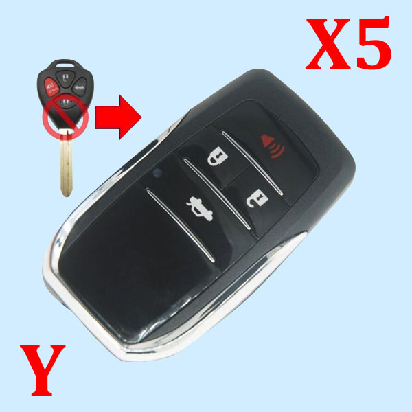 3 + 1 Buttons Modifiled Flip Remote Key Shell for Toyota  ~  Pack of 5