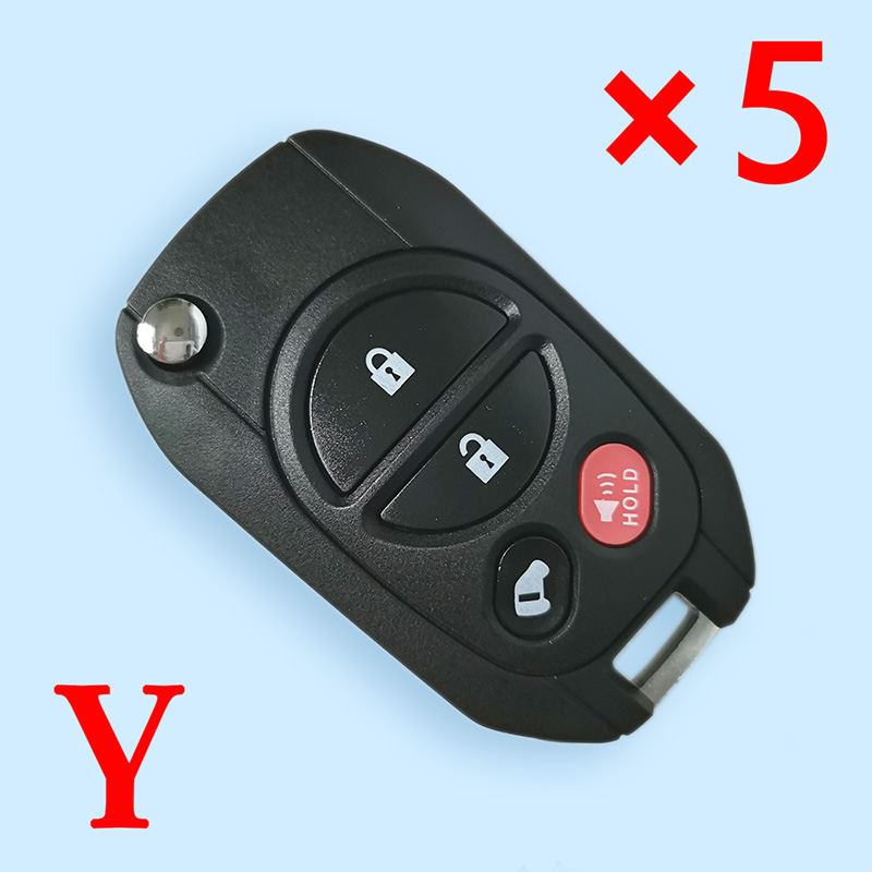 Upgraded Flip 4 Buttons Remote Car Key Shell Case for Toyota Sienna Highlander Tacoma GQ43VT20T - Pack of 5