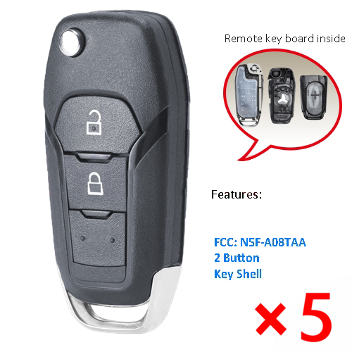 Flip Remote Key Case 2 Button Fob for Ford Fusion Edge Explorer 2013-2015 N5F-A08TAA- pack of 5 