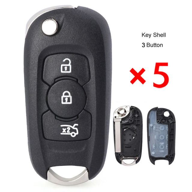 Flip Remote Key Shell 3 Button for Opel Vauxhall Astra K 2015-2017 - pack of 5 
