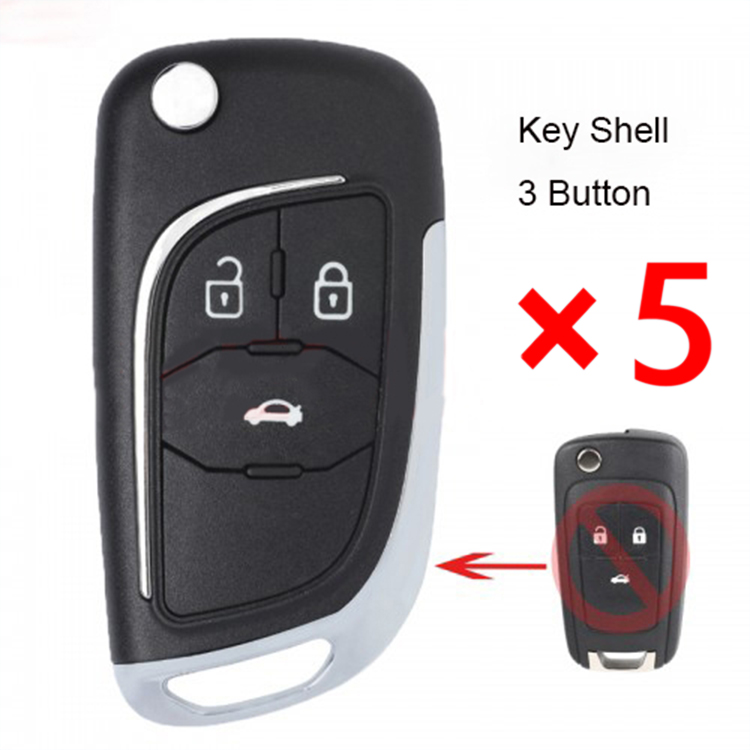 Modify Flip Remote Key shell Case Fob 3 Button for Chevrolet Buick Opel - HU100 - Pack of 5