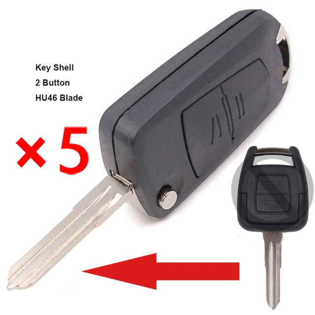 Modified Flip Remote Key Shell 2 Button for Opel HU46 - pack of 5 