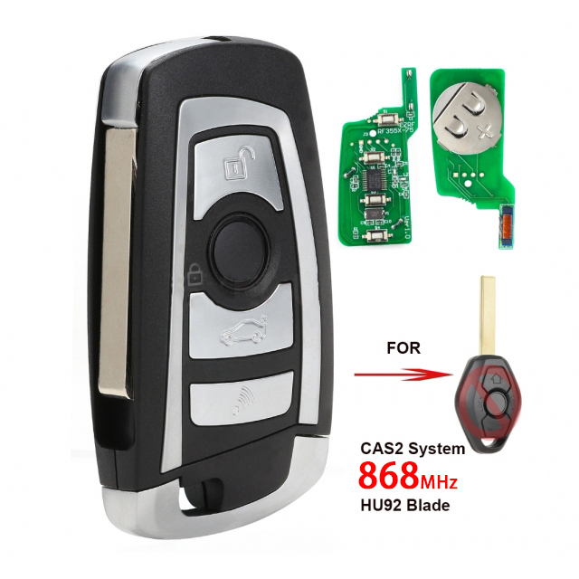 CAS2 Modified Remote Key 4 Button 868 MHZ With PCF7942 Chip for BMW E60 5 Series, E63 6 Series 2004-2006 HU92 FCC: KR55WK47