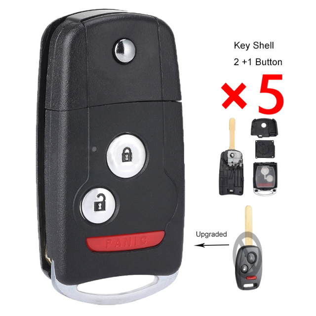 Upgraded Remote Key Shell Case 2+1 B for Honda Accord Civic CR-V Pilot Fit MLBHLIK-1T- pack of 5 