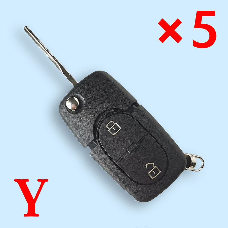 Flip Remote Key Shell 2 Button With CR1620 Battery Position for Volkswagen Bora Golf Passat- pack of 5 