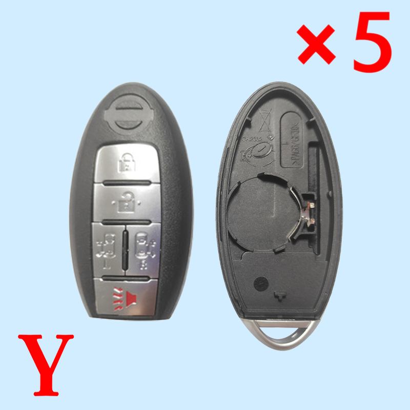 4+1-Button Key Shell for New Nissan QUEST / Patrol with Left Battery Position - Pack of 5