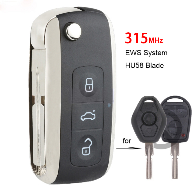 Bentley Style Folding Remote Key Fob 3 Button 315MHZ ID44 CHIP for BMW for BMW All Models 1995-2005 HU58