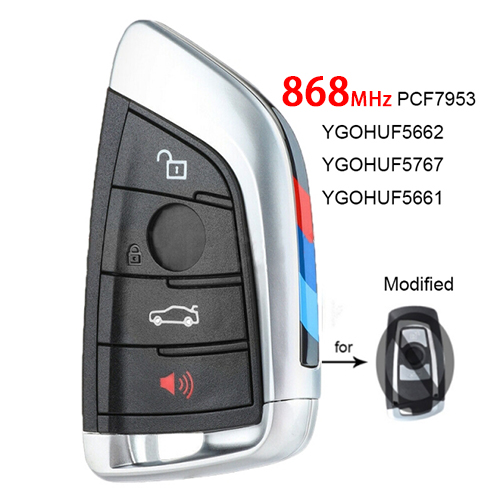 Modified Smart Remote key Fob 4 Button 868 MHz YGOHUF5661 PCF7953 for BMW F Series CAS4+ / FEM