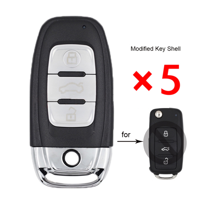 Modified Flip Remote Key Shell Case 3 Button Replacement for VW Sagitar Passat Bora Tiguan Lavida (5K0 837 202AJ)- pack of 5 