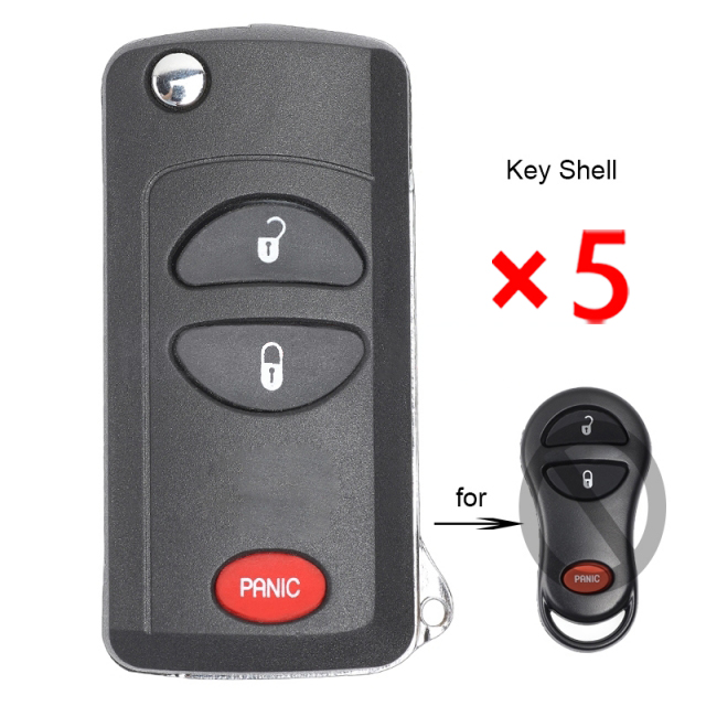 Folding Remote Key Shell Case Fob 2+1 Button for Chrysler Dodge Jeep - pack of 5 