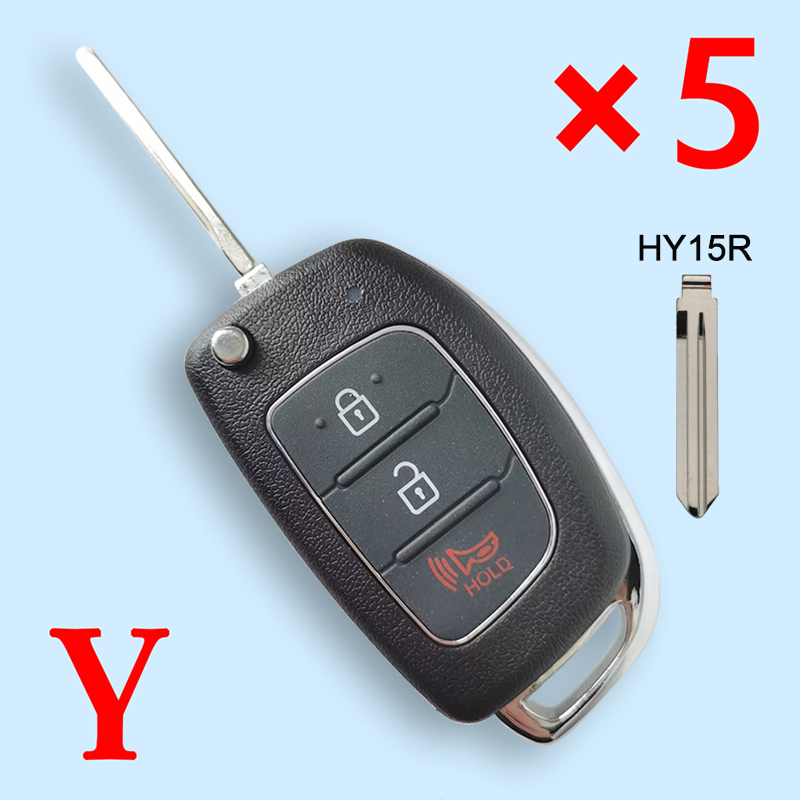 2+1 Button Flip Remote Key Shell Fob for Hyundai Solaris IX35 IX45 Elantra Santa Fe HB20 Verna Solaris HY15R Blade - pack of 5 