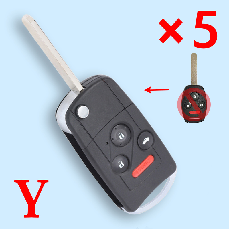 Flip Remote Key Shell Case Fob 4B for Honda Accord Civic Pilot W/ Button Pad - pack of 5 