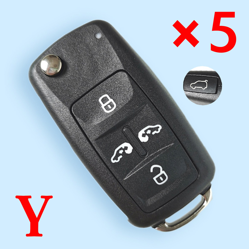 Uncut 4+1 Buttons Folding Flip Remote Key Shell Cover Fob housing for Volkswagen - Pack of 5
