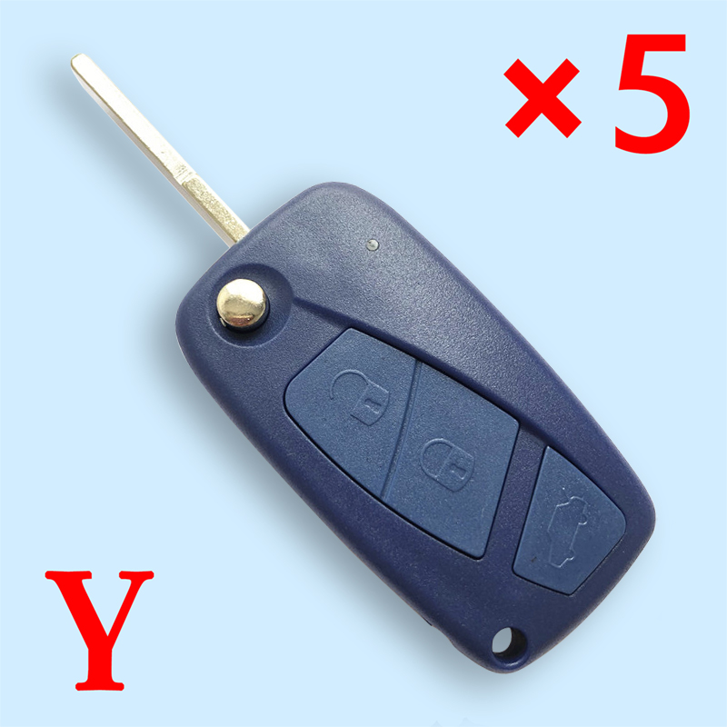 3 Buttons Flip Folding Remote Key Fob Case Blue For Fiat  5pcs