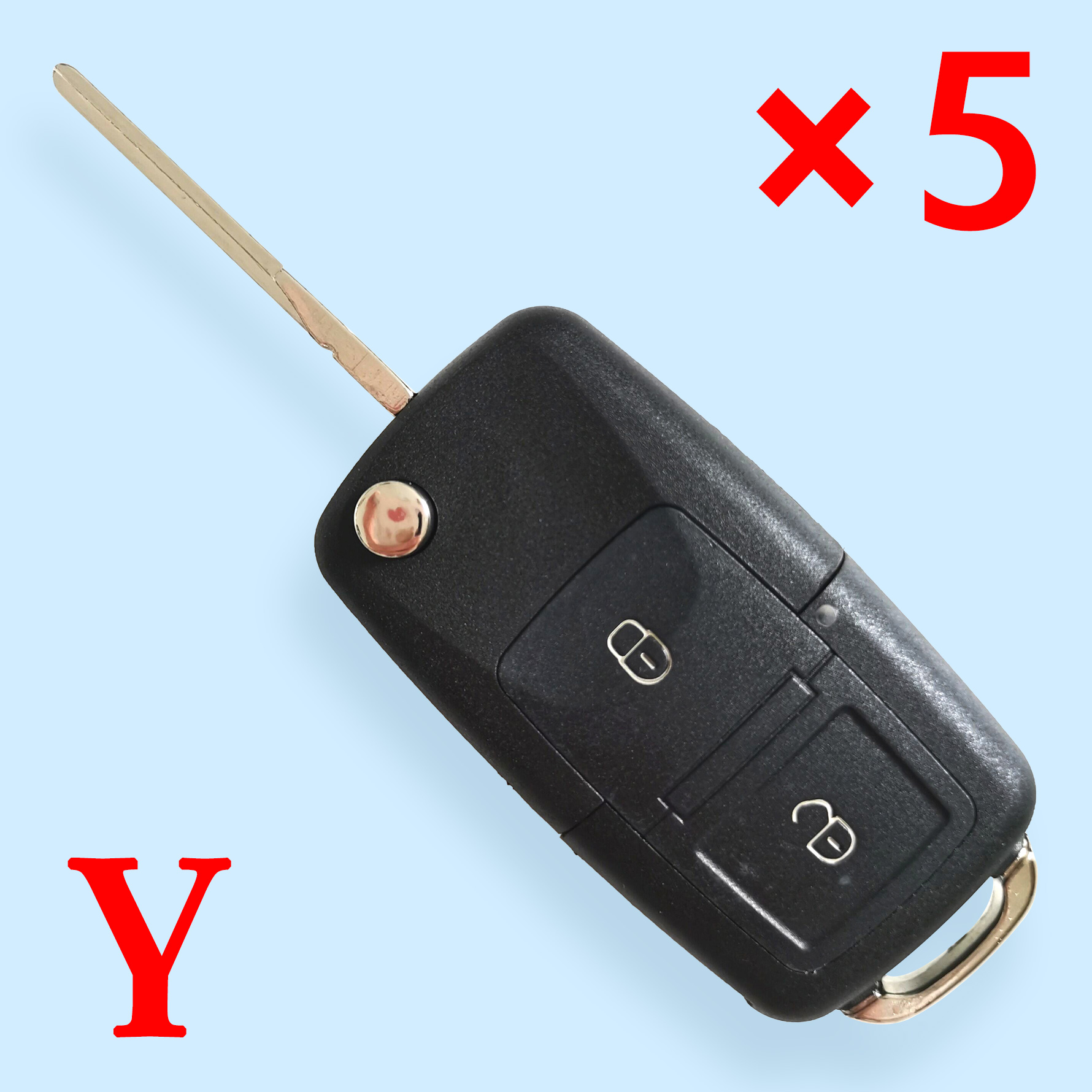 2 Buttons Remote Flip Folding Car Key Shell for VW Volkswagen MK4 Bora Golf 4 5 6 Passat Polo Bora Touran with Blade - Pack of 5