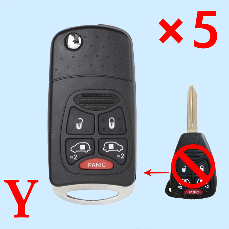 Modified Flip Remote Key Shell 5 Button for Chrysler- pack of 5 