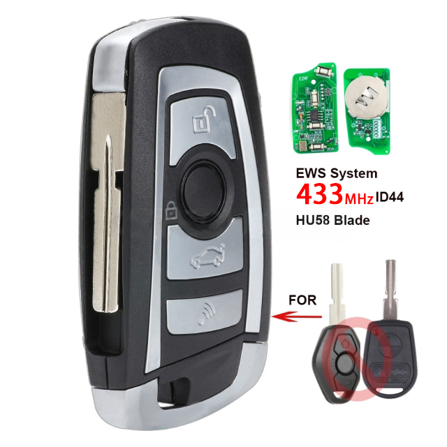 Modified Flip Remote Key for BMW / EWS System / 4 Buttons 433 MHz PCF7935AA ID44 Chip / HU58 Blade