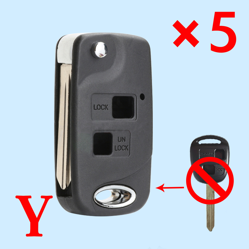 Modified Flip Remote Key Shell 2 Button for Toyota Yaris Carina Corolla Avensis TOY47- pack of 5 