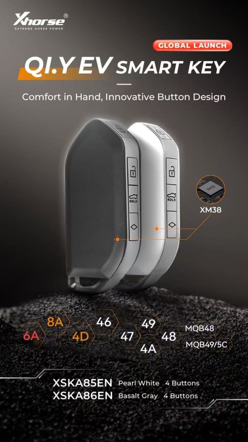 XHORSE XSKA85EN Pearl White / XSKA86EN Basalt Gray 4 Buttons QI.Y EV XM38 Series Universal Smart Key - Pack of 5