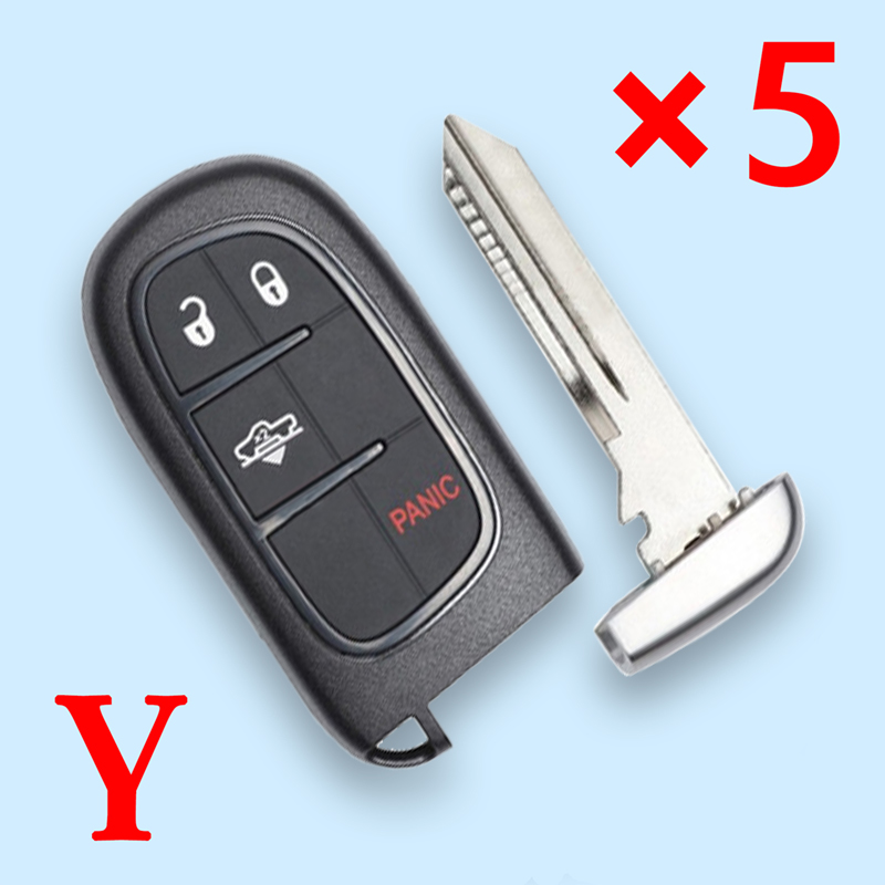 3+1 Remotes Smart Key Shell for Chrysler - With Chrysler Logo - Pack of 5 -