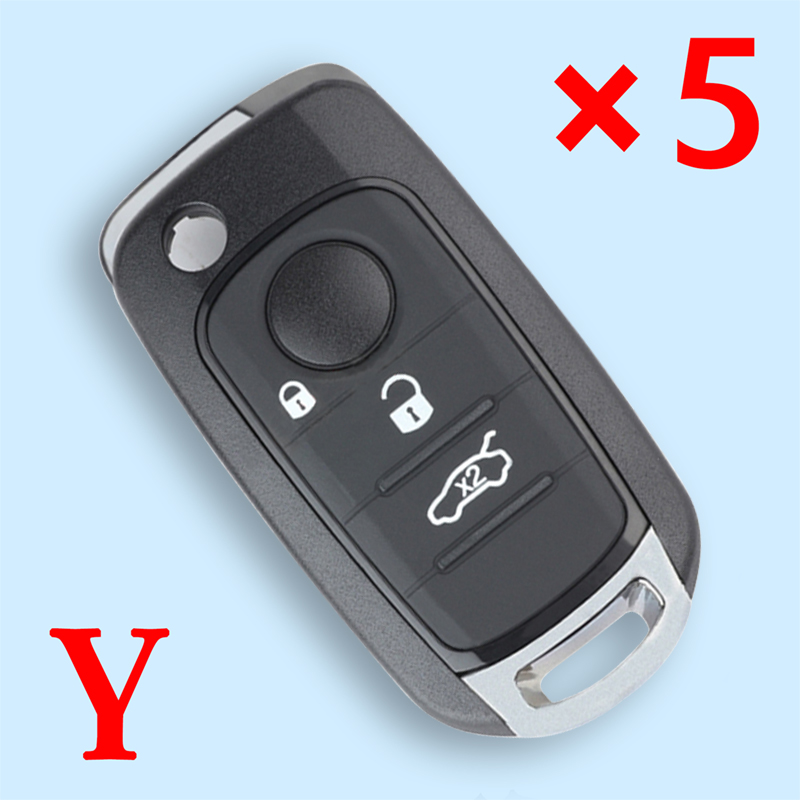 Replacement Folding Remote Key Shell Case Fob 3 Button for Fiat 500, 500X, Toro - pack of 5 