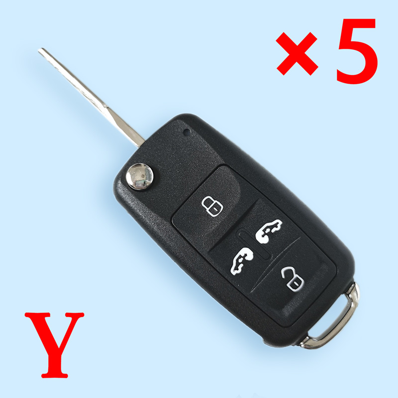 Uncut 4 Buttons Folding Flip Remote Key Shell for Volkswagen - Pack of 5