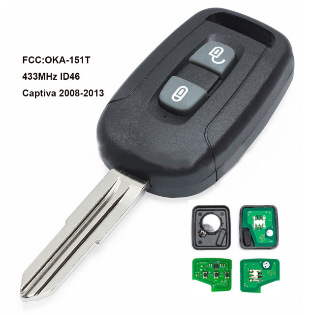 Remote Key Fob 2 Button 433MHz ID46 Chip for Chevrolet Captiva 2008 -2013