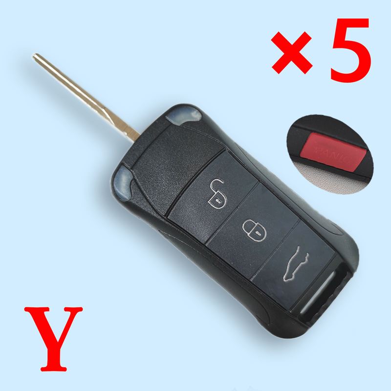 3 Buttons Flip Remote Key Shell with Side Panic for Porsche - Pack of 5