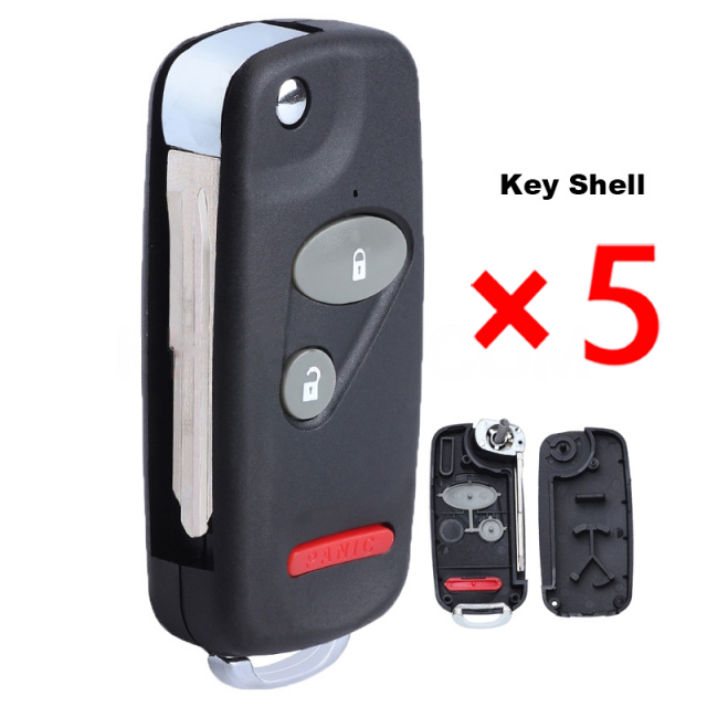 Folding Remote Key Shell 2+1 Button for Honda Accord CRV Civic Pilot- pack of 5 