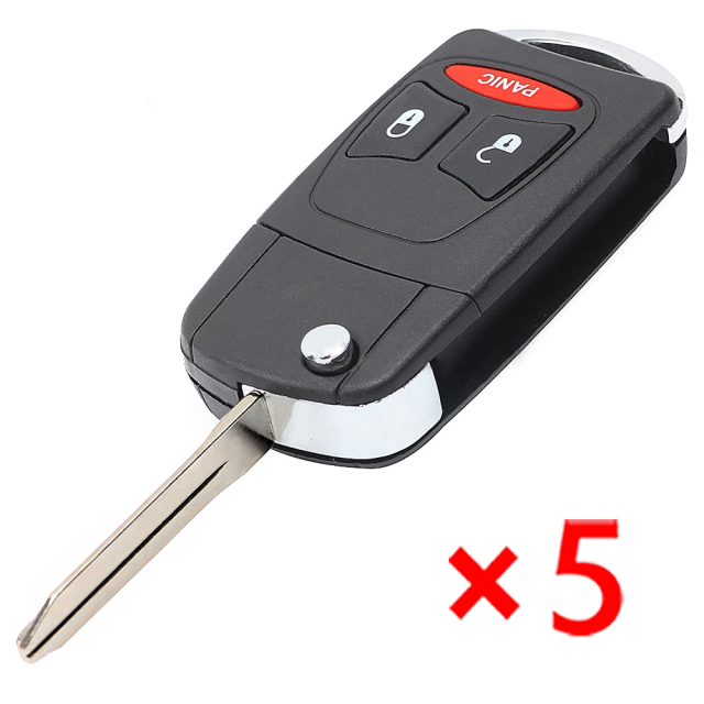 Modified Flip Remote Key Shell 3 Button for Chrysler- pack of 5 