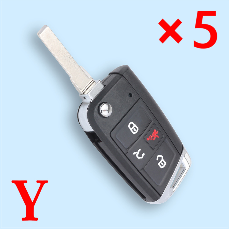 Flip Keyless Remote Key Shell Case 4 Button for Volkswagen Atlas 2018-2020 NBGFS12A01 MQB P/N: 5G6 959 752 AC HU75T Blade- pack of 5 