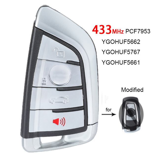 Modified Smart Remote key Fob 4 Button 433MHz YGOHUF5767 PCF7945 for BMW F Series CAS4+/ FEM