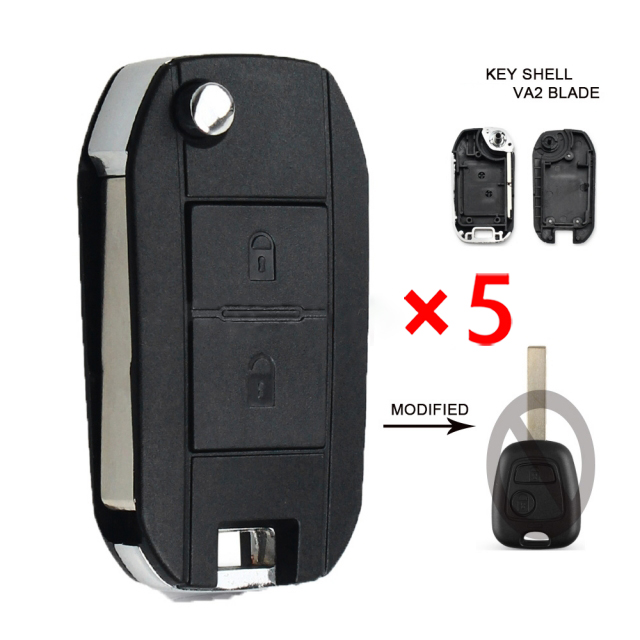 Modified Flip Folding Car Key Shell 2 Button Key Case for Peugeot 307 107 207 407 Citroen C2 C3 Xsara VA2 Blade - pack of 5 