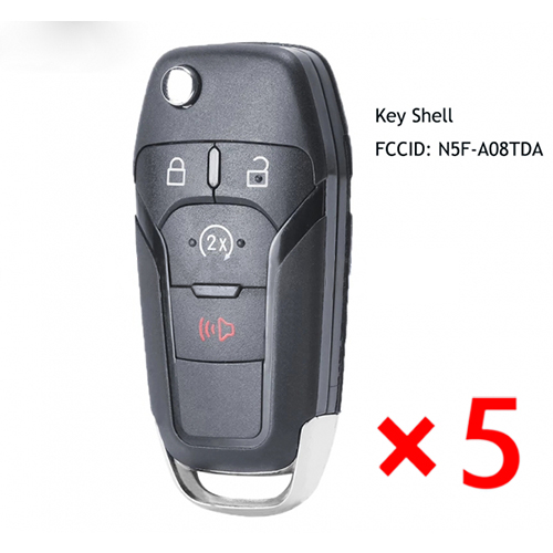 Flip Remote Car Key Shell Case 3+1 Button for Ford Fusion Edge Explorer 2013-2015 FCC ID: N5F-A08TAA (Shell Only)- pack of 5 