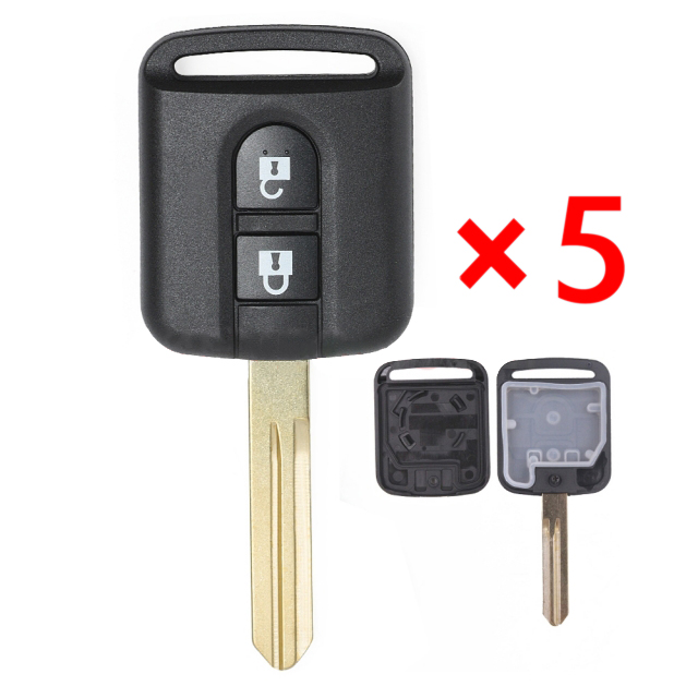 2 Button Remote Car Key Shell Case for Nissan Qashqai Pathfinder Navara Micra Almera - pack of 5 