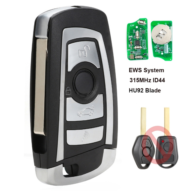 EWS Modified Flip Remote Key 4 Button 315MHZ With 7935AA ID44 Chip for BMW HU92 Blade