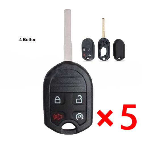 Remote Key Shell Fob 4 Button Replacement for Ford HU101- pack of 5 