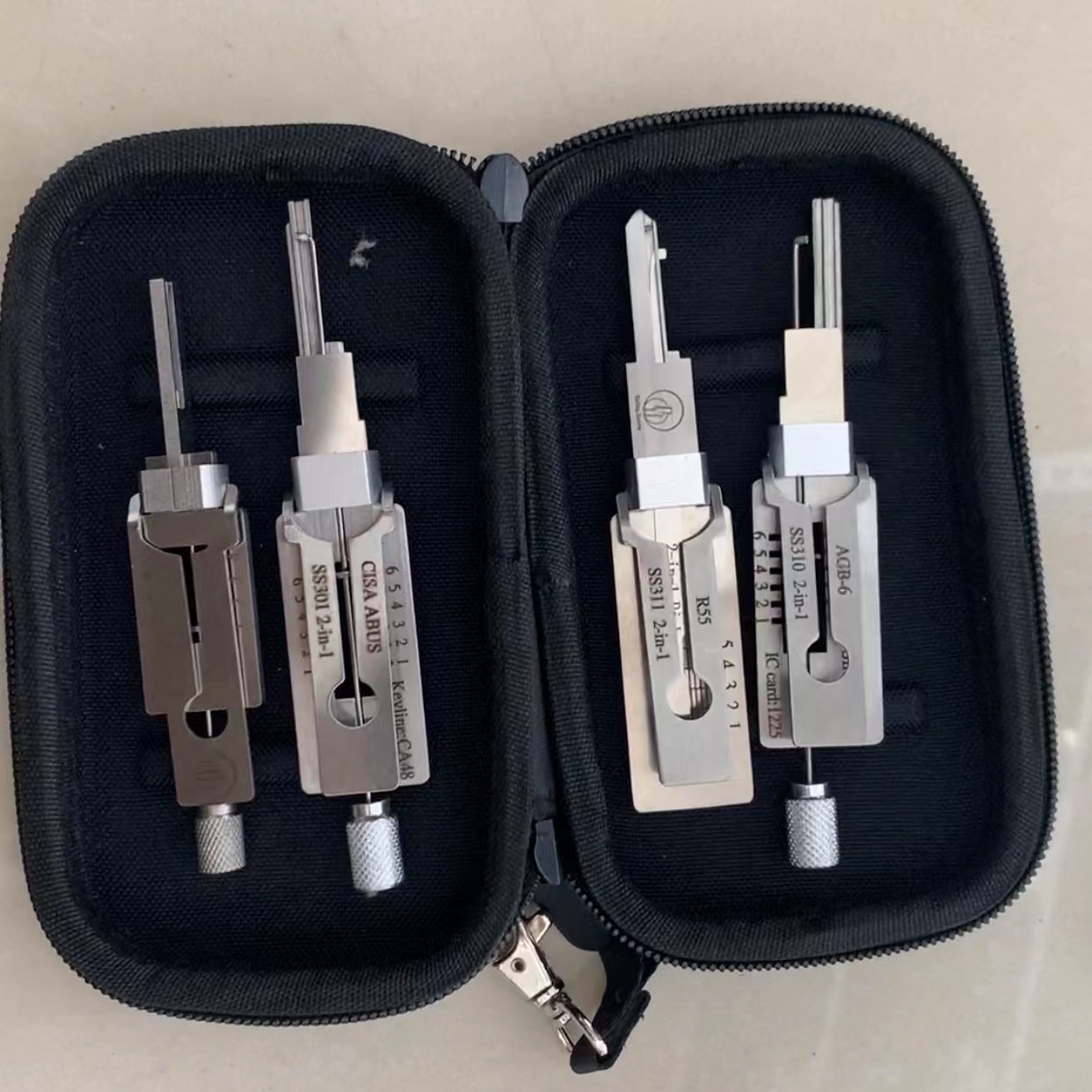 Lishi AGB-6 SS310 R55 SS311 CISA ABUS SS301 Samsung Smart SS300 2 in 1 Locksmith Tool 4 PCS Set with Magnetic Kit Bag