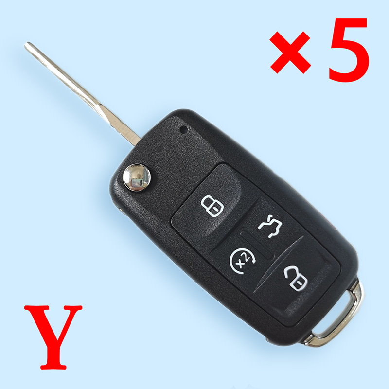 Uncut 4 Buttons Folding Flip Remote Key Shell for Volkswagen - Pack of 5