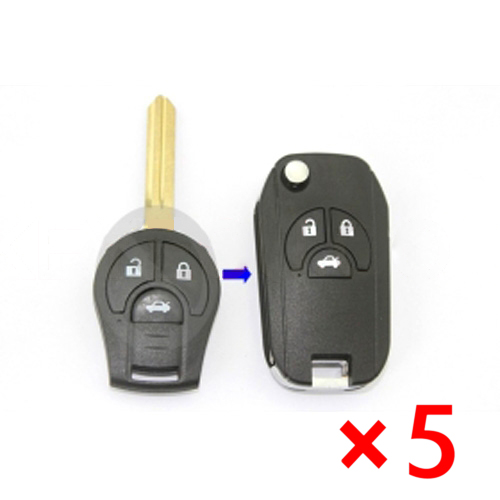 Modified Folding Remote Key Shell 3 Button for Nissan Sylphy - pack of 5 