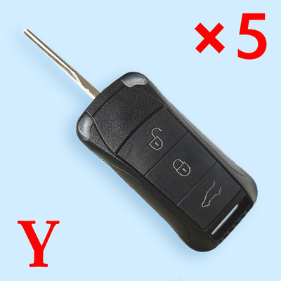 4 Buttons Keylesss Entry Uncut Car Flip Folding Key Shell Case For Porsche Cayenne KR55WK45032 - Pack of 5