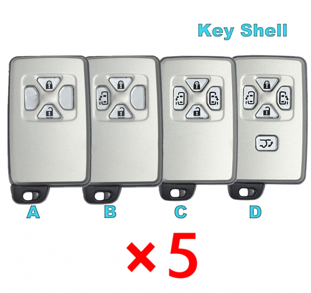 Replacement Smart Card Remote Key Shell Case Fob 4 Button for Toyota Model C- pack of 5 